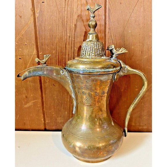 Brass Islamic Dallah Arabic Coffee Pots Middle Eastern India Set Of 3 - Picture 9 of 16